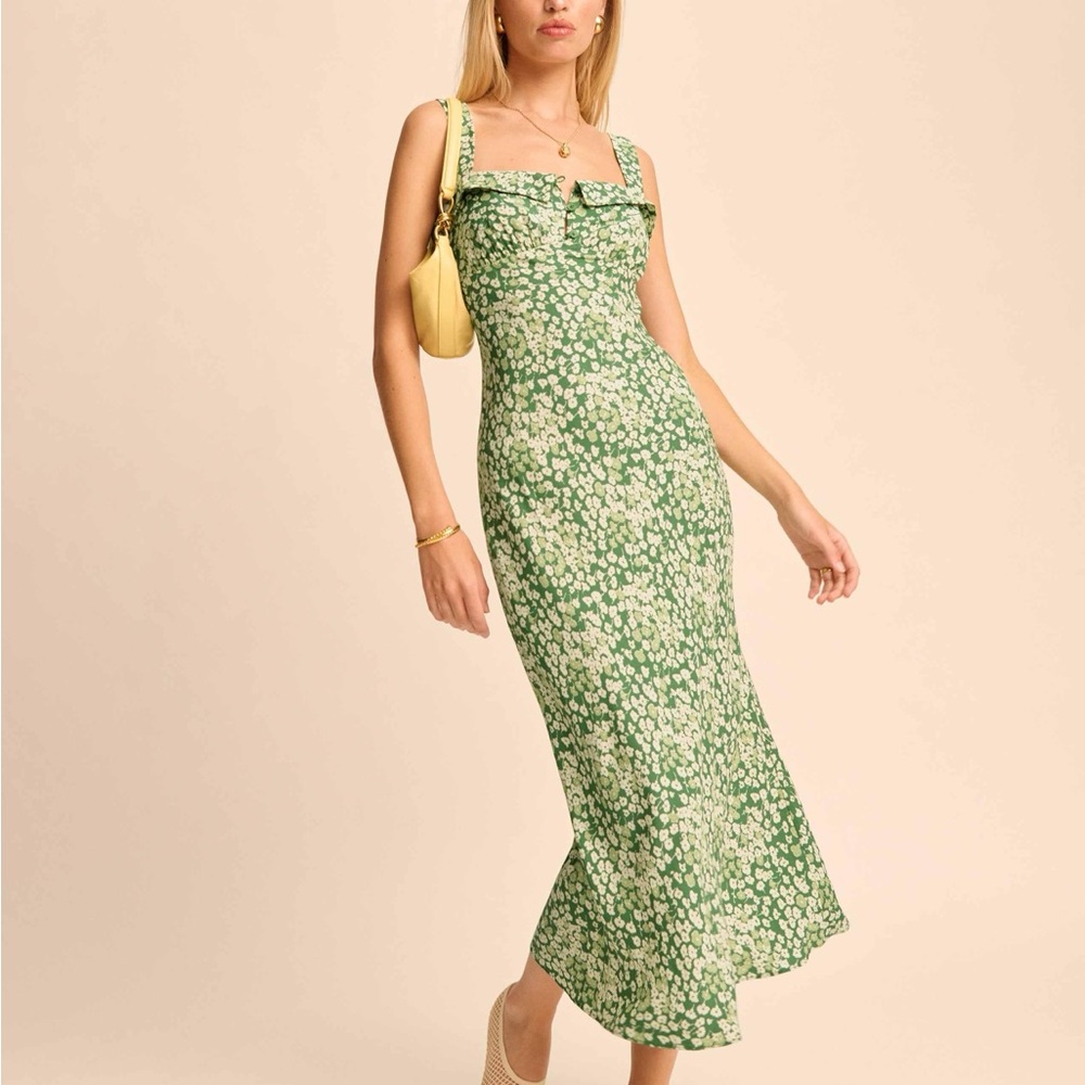 Reformation Tancy Green Floral Midi Dress